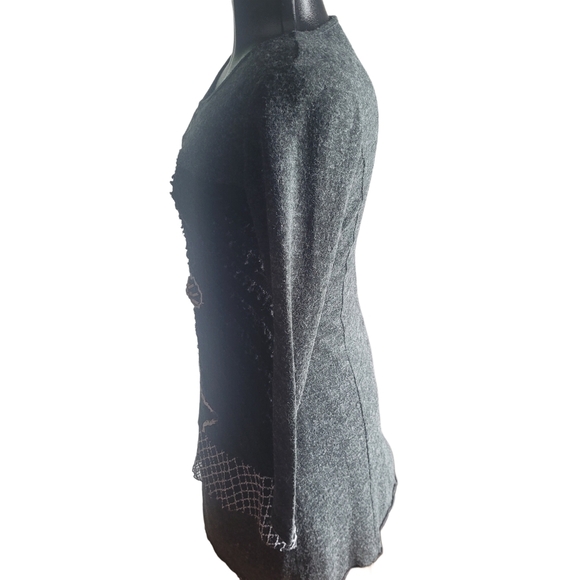 Stylish Y2K Gray and Black Long Sleeve Patterned Dress M - Picture 5 of 7